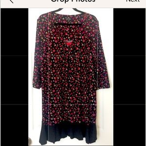 NEW! Ellen Tracy Gown Sleep LARGE Black Red Floral